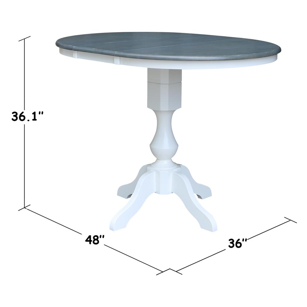 36" Round Top Pedestal Bar Height Dining Table with 12" Leaf, White/Heather Gray. Picture 7