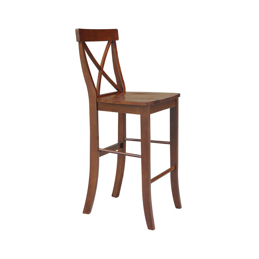 X-Back Bar height Stool - 30" Seat Height, Espresso. Picture 5