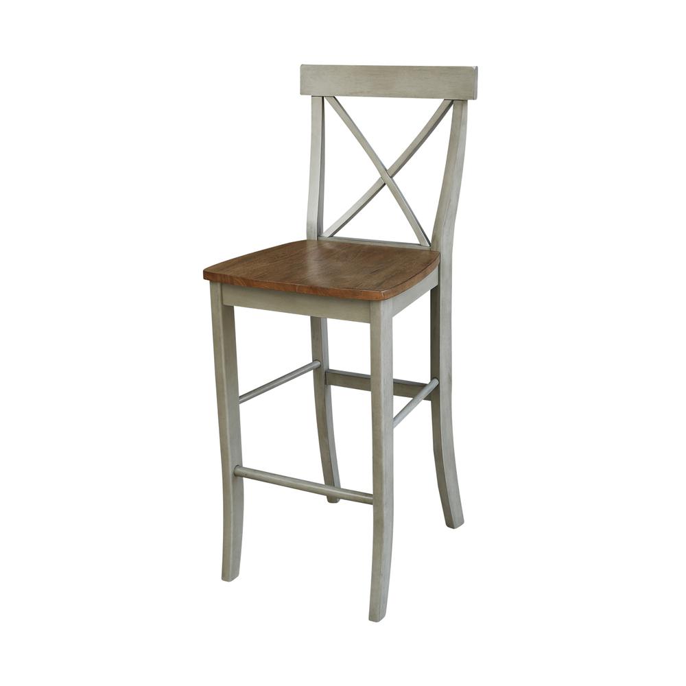 X-back Barheight Stool - 30" Seat Height, Hickory/Stone. Picture 1