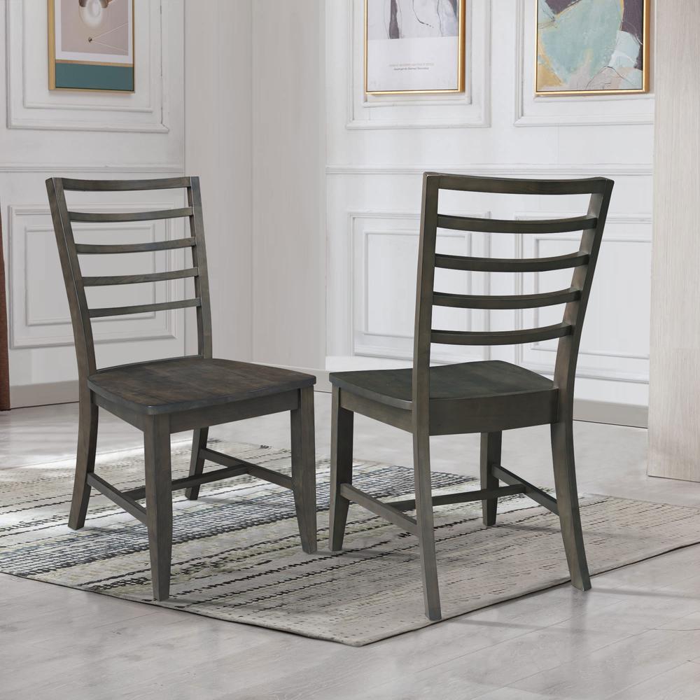 Set of Two Solid Wood Soma LadderBack Dining Chairs in Coal. Picture 6