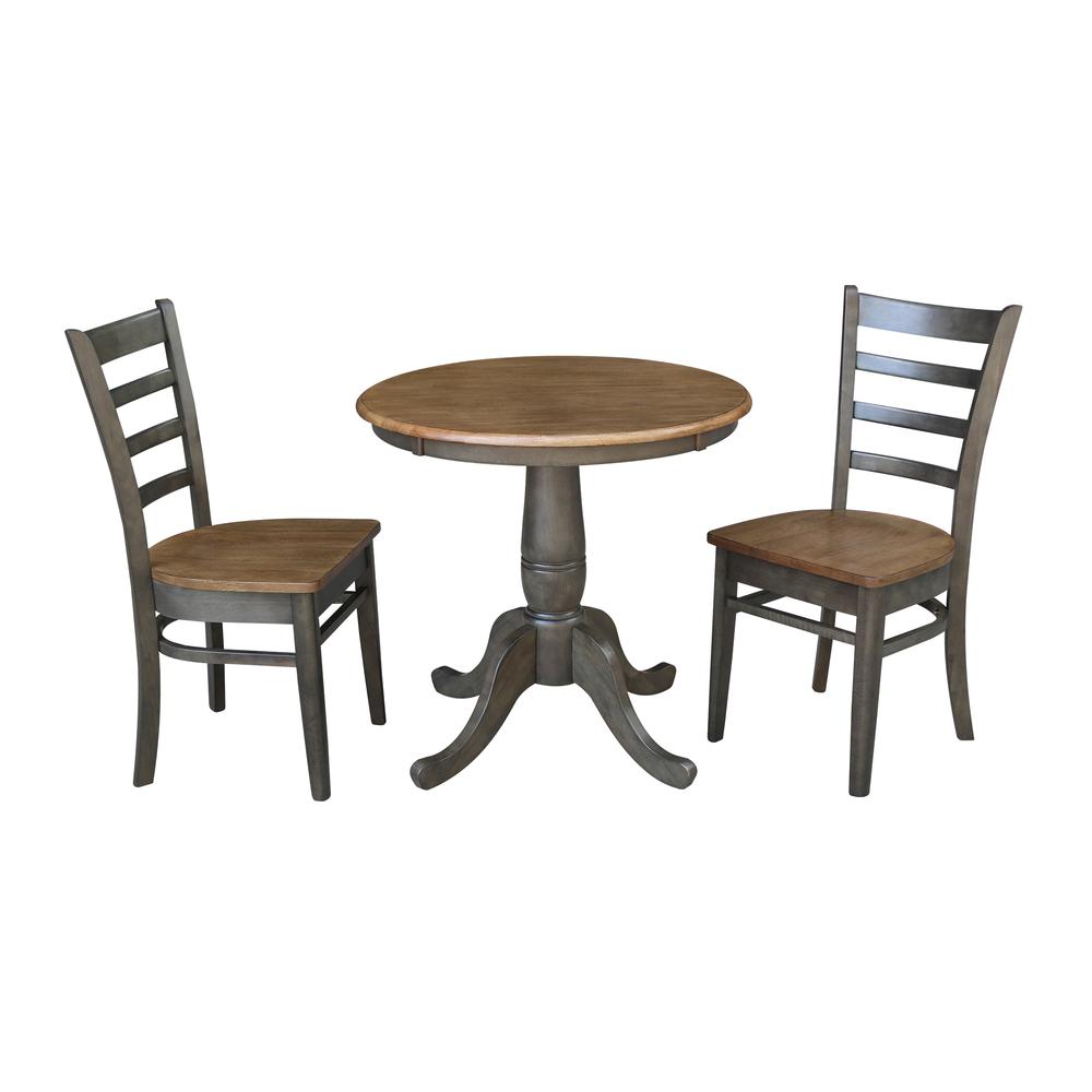 30" Round Top Pedestal Table With 2 Emily Chairs - 3 Piece Set. Picture 1