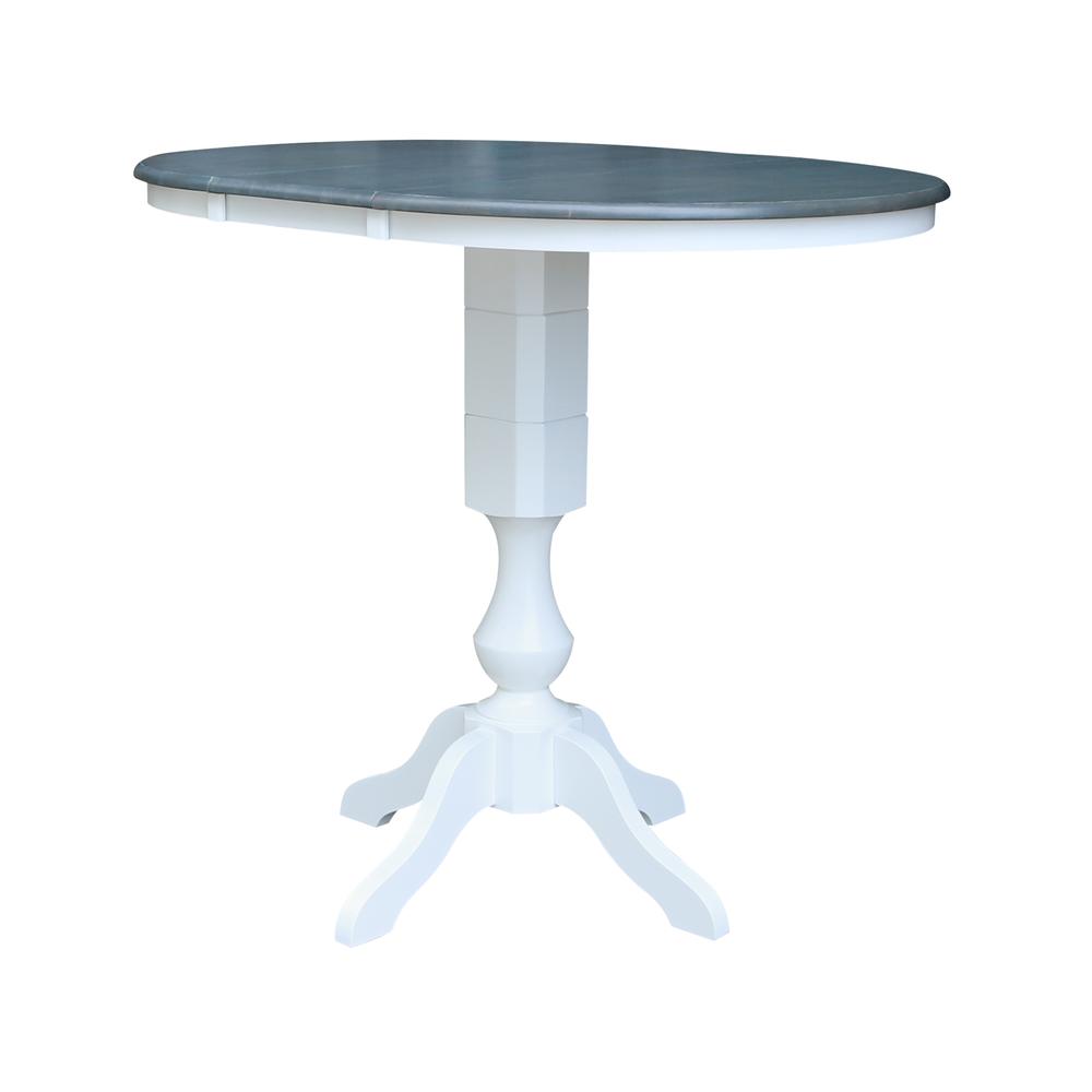 36" Round Top Pedestal Bar Height Dining Table with 12" Leaf, White/Heather Gray. Picture 2