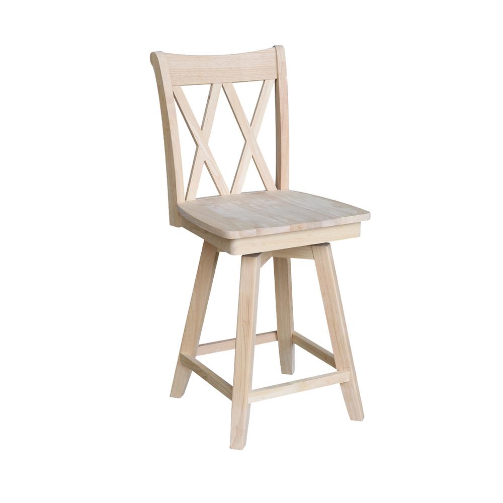 Double "X" Back Counter height Stool - With Swivel And Auto Return - 24" Seat Height , Unfinished. Picture 10