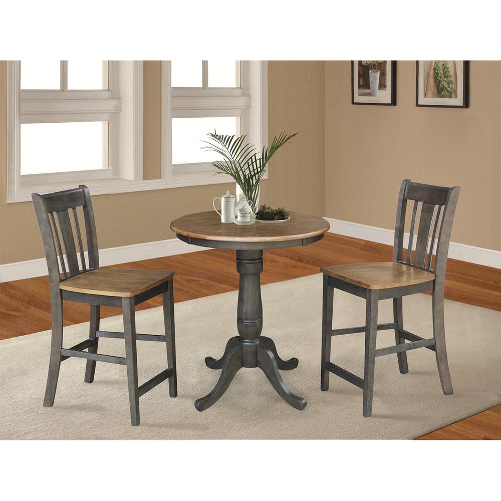 30" Round Pedestal Gathering Height Table With 2 San Remo Counter Height Stools. Picture 2