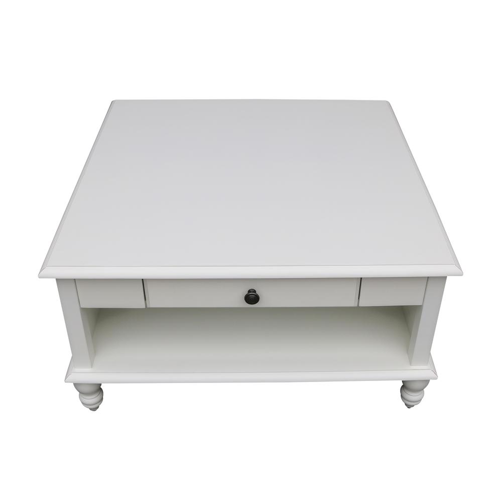 Cottage Collection Square Coffee Table with Drawer in White, Beach white - hand rubbed. Picture 2