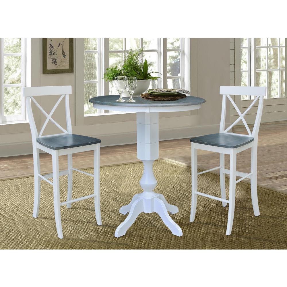 36" Round Pedestal Bar Height Table with 2 X-Back Bar Height Stools. Picture 4