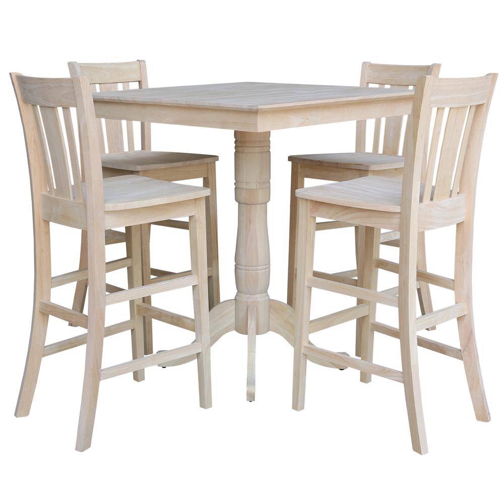 36" x 36" Square Top Pedestal Table With 4 Bar Height Stools (Set of 5). Picture 1
