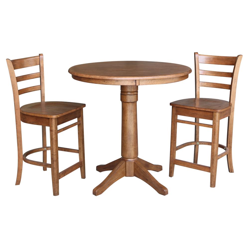 36" Round Top Pedestal Table with 2 Emily Counter Height Stools - 3 Piece Set. Picture 3