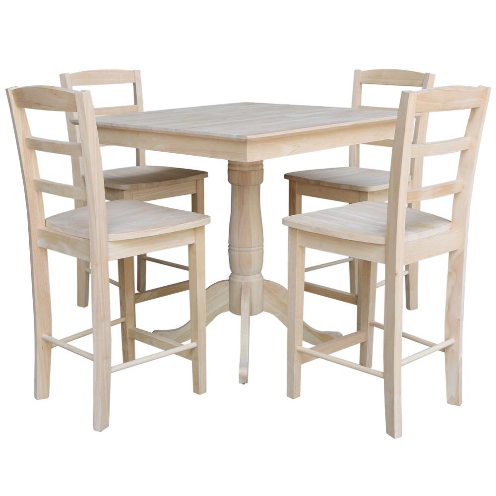 36" x 36" Square Top Pedestal Table  With 4 Counter Height Stools (Set of 5). Picture 2