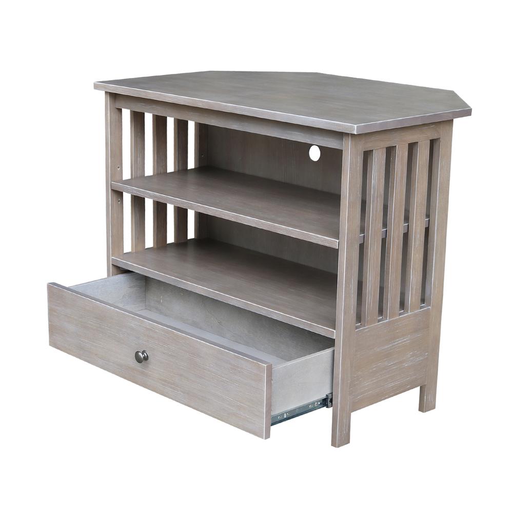 Mission Corner TV Stand, Washed Gray Taupe. Picture 6