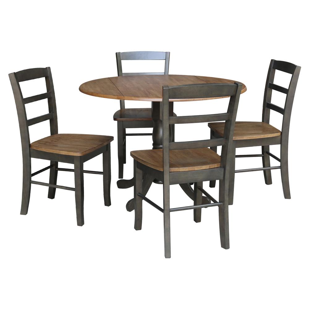 42" Dual Drop Leaf Pedestal Dining Table with 4 Madrid Ladderback Chairs. Picture 2