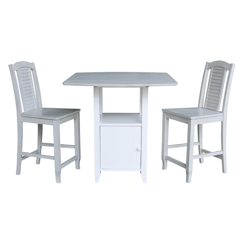 Dual Drop Leaf Bistro Table Counter Height With Storage, 2 Counter Height Stools. Picture 1