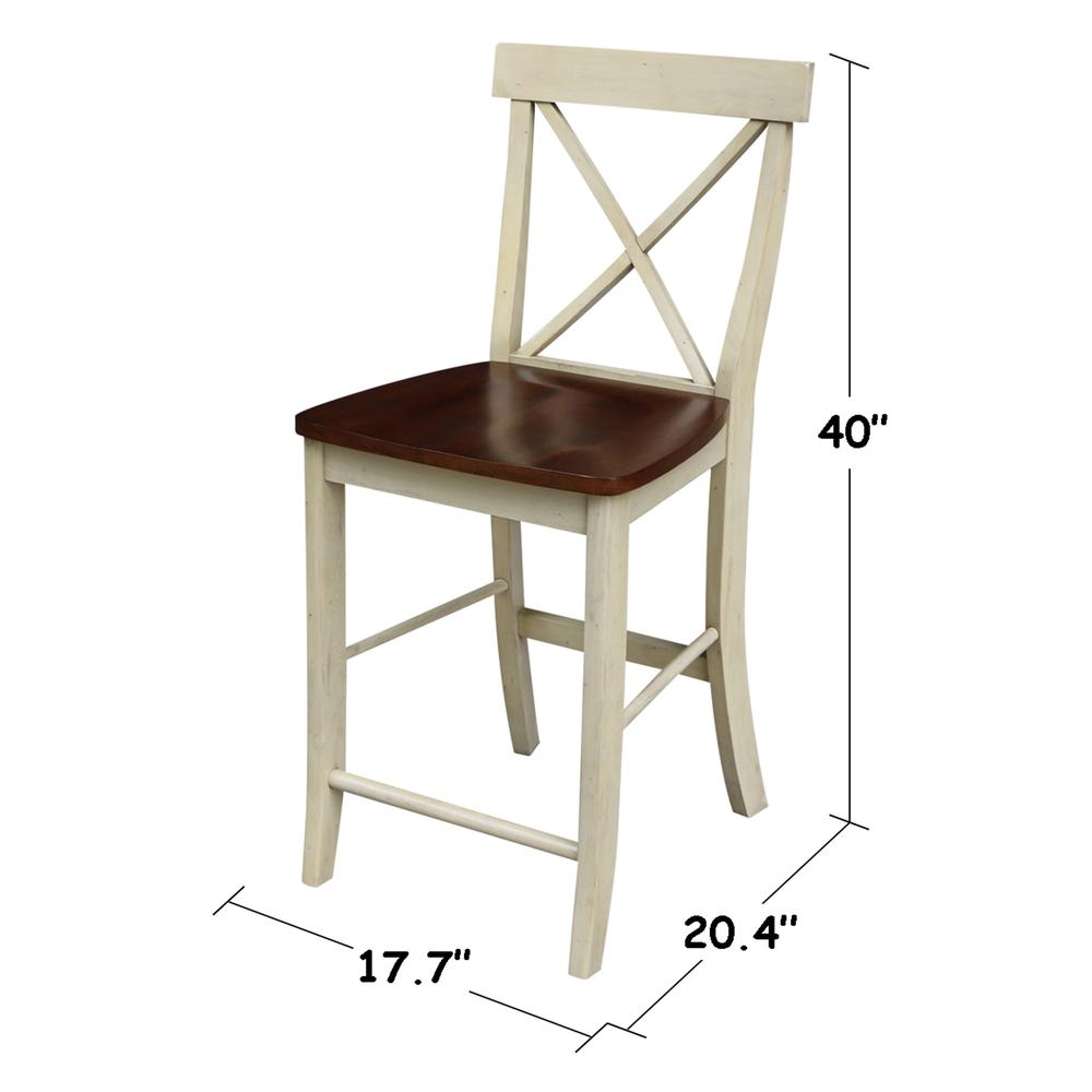 X-Back Counter height Stool - 24" Seat Height, Antiqued Almond/Espresso. Picture 8