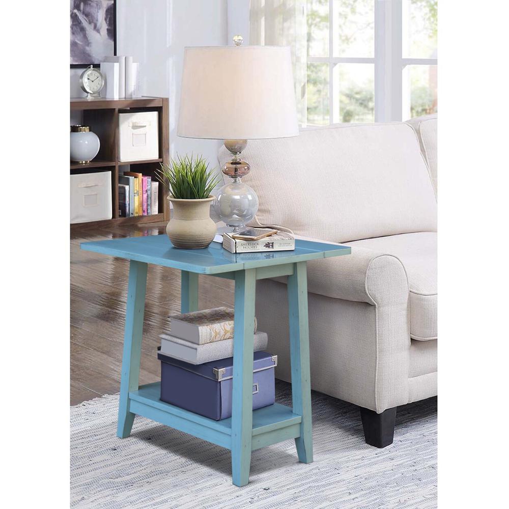 Solid Wood Square Drop Leaf Side Table in Antique Rubbed Ocean Blue. Picture 10