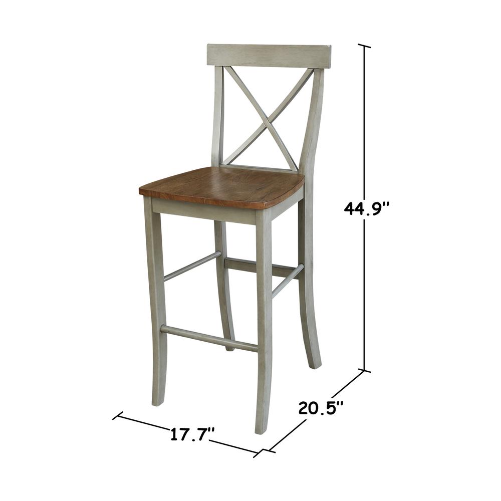 X-back Barheight Stool - 30" Seat Height, Hickory/Stone. Picture 8