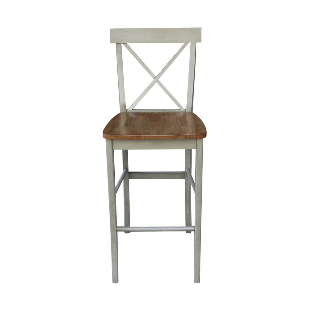 X-back Barheight Stool - 30" Seat Height, Hickory/Stone. Picture 6