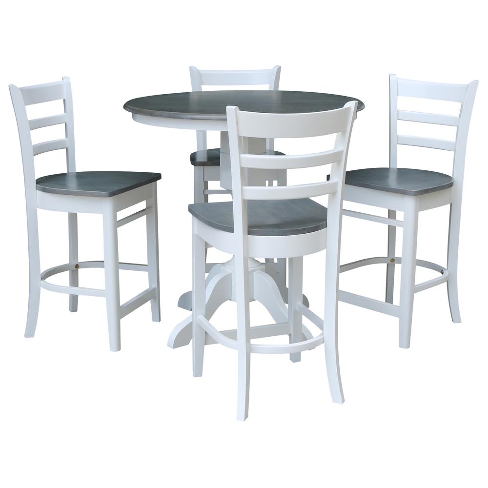 36" Round Pedestal Counter Height Table with 4 Emily Counter Height Stools. Picture 1
