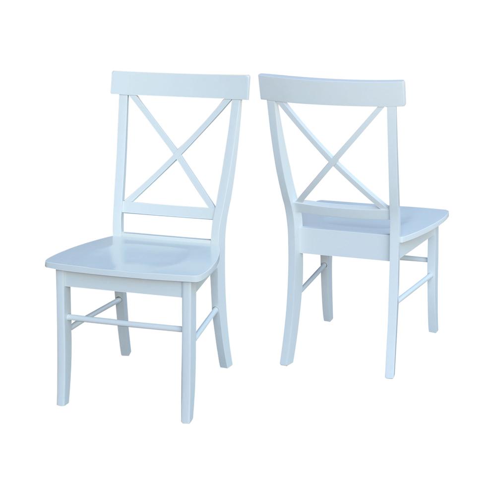 Set of Two X-Back Chairs with Solid Wood Seats , White. Picture 7