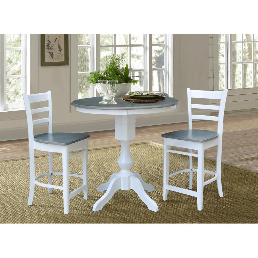 36" Round Pedestal Counter Height Table with 2 Emily Counter Height Stools. Picture 4