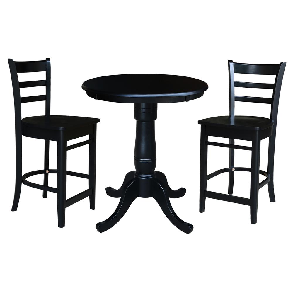 30" Round Pedestal Counter Height Table with 2 Emily Counter Height Stools. Picture 2