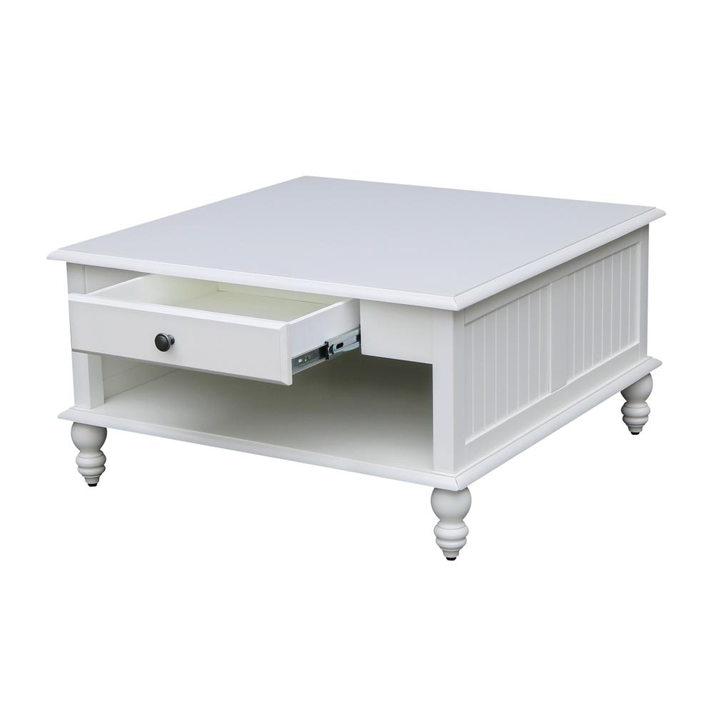 Cottage Collection Square Coffee Table with Drawer in White, Beach white - hand rubbed. Picture 6