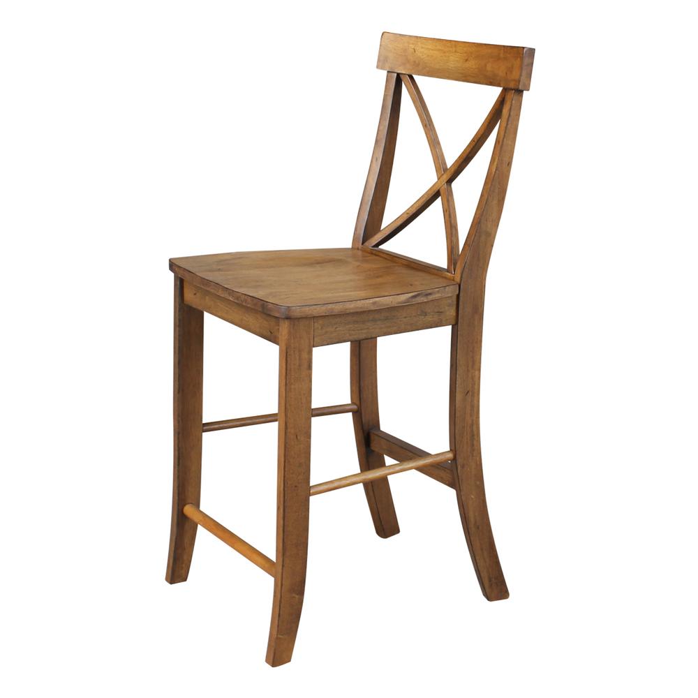 X-Back Counter height Stool - 24" Seat Height, Pecan. Picture 5