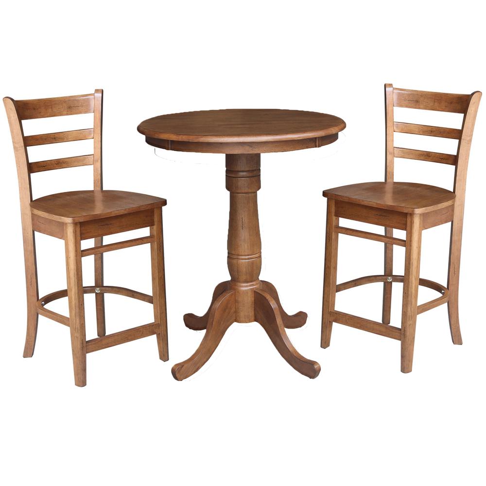 30" Round Top Pedestal Table with 2 Emily Counter Height Stools - 3 Piece Set. Picture 1