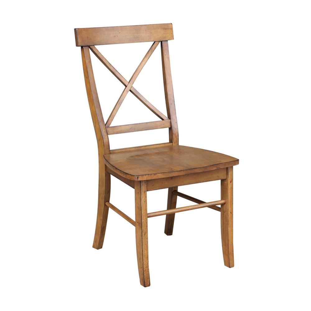Set of Two X-Back Chairs  with Solid Wood Seats , Pecan. Picture 1