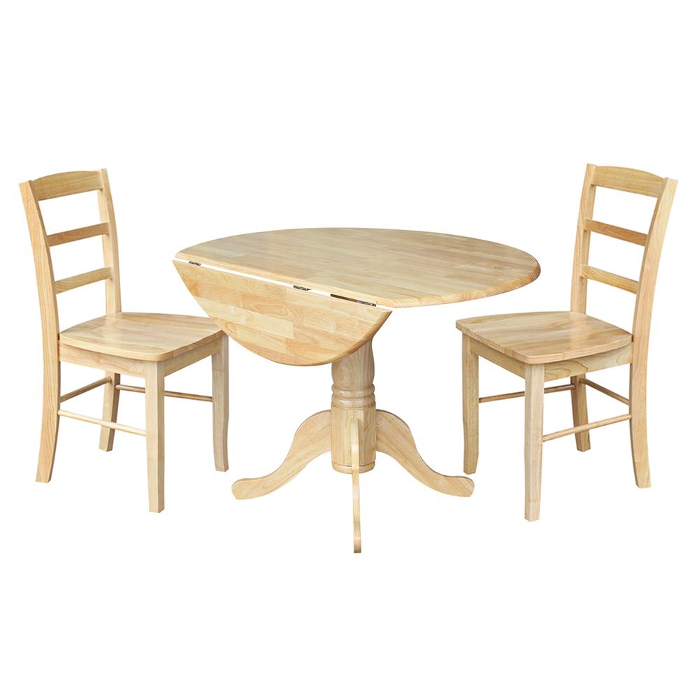 42" Dual Drop Leaf Table With 2 Madrid Chairs, Natural. The main picture.