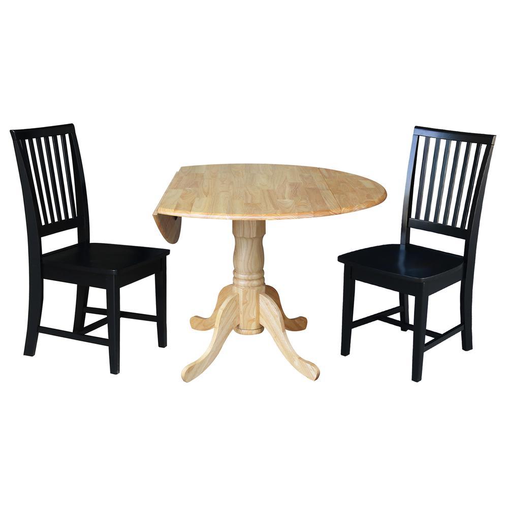 42 in. Dual Drop Leaf Table with 2 Slat Back Dining Chairs - 3 Piece Dining Set. Picture 3