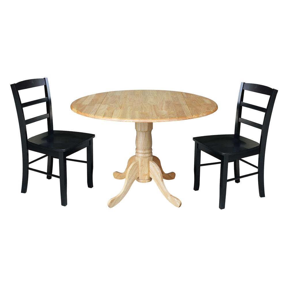 42 in. Dual Drop Leaf Table with 2  Ladder Back Dining Chairs. Picture 1