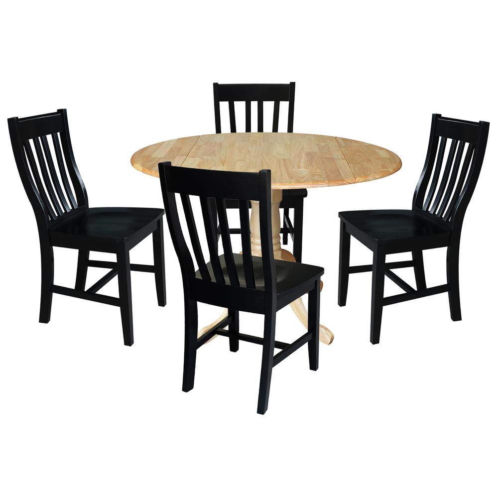 42 in. Dual Drop Leaf Table with 4 Slat Back Dining Chairs - 5 Piece Dining Set. Picture 1