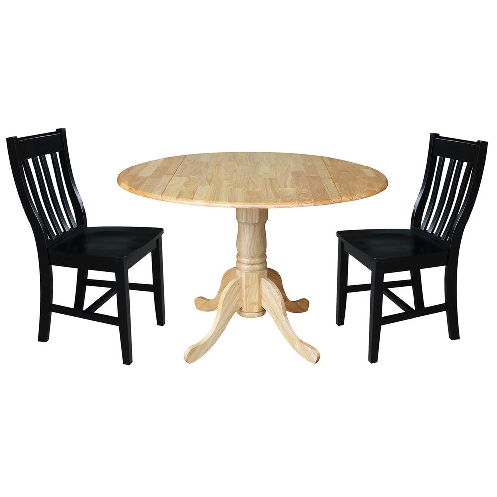 42 in. Dual Drop Leaf Table with 2 Slat Back Dining Chairs - 3 Piece Dining Set. Picture 1