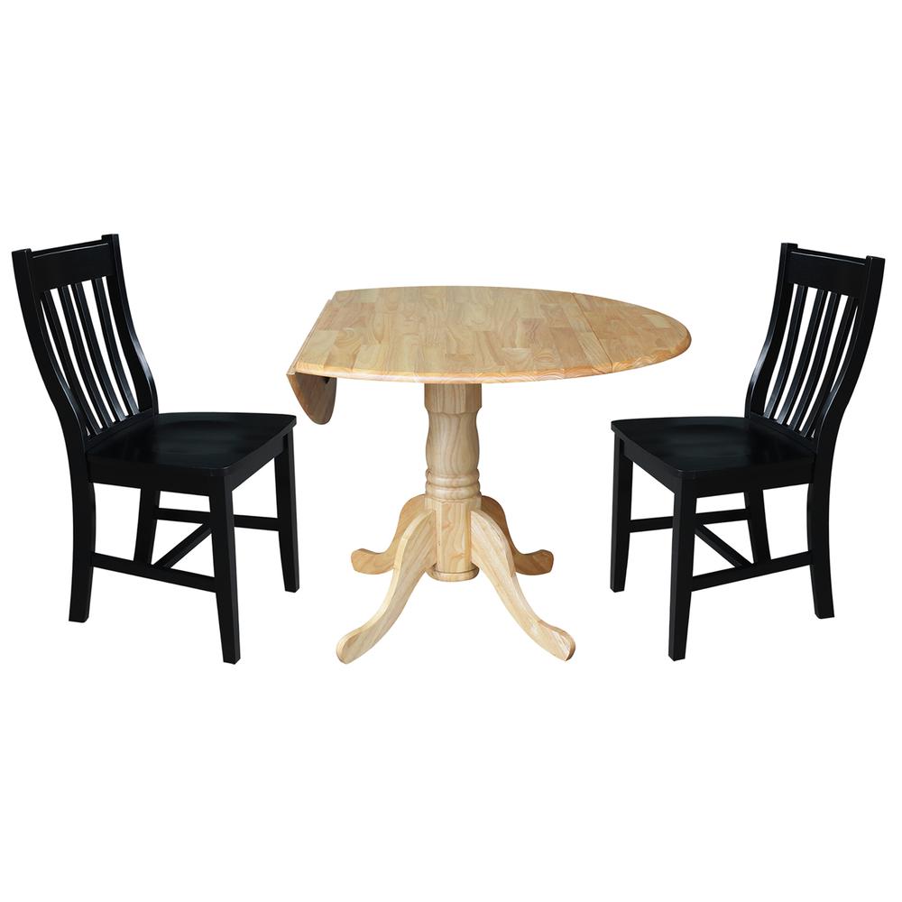 42 in. Dual Drop Leaf Table with 2 Slat Back Dining Chairs - 3 Piece Dining Set. Picture 3