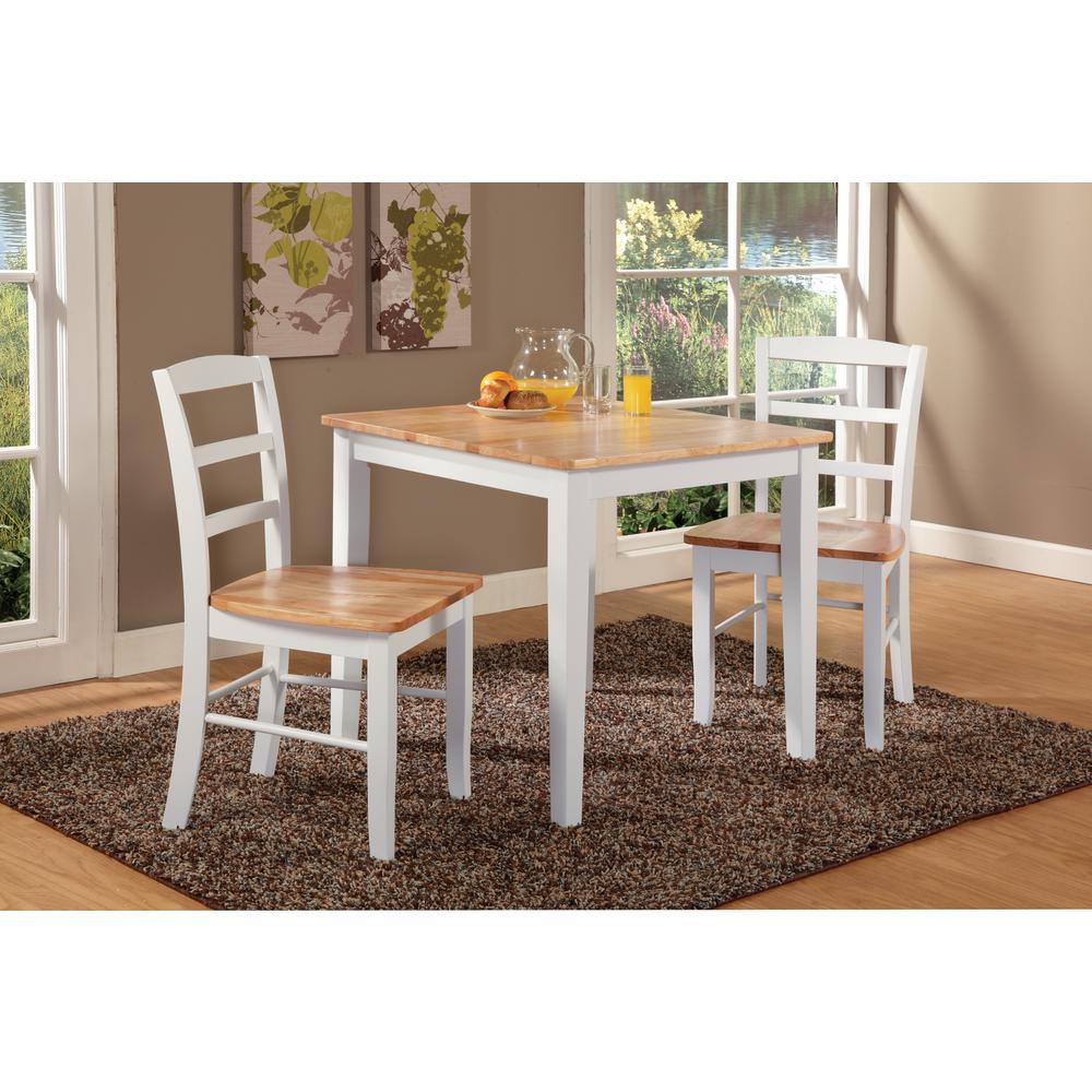Dining Table With 2 Ladderback Chairs, White / Natural. Picture 2