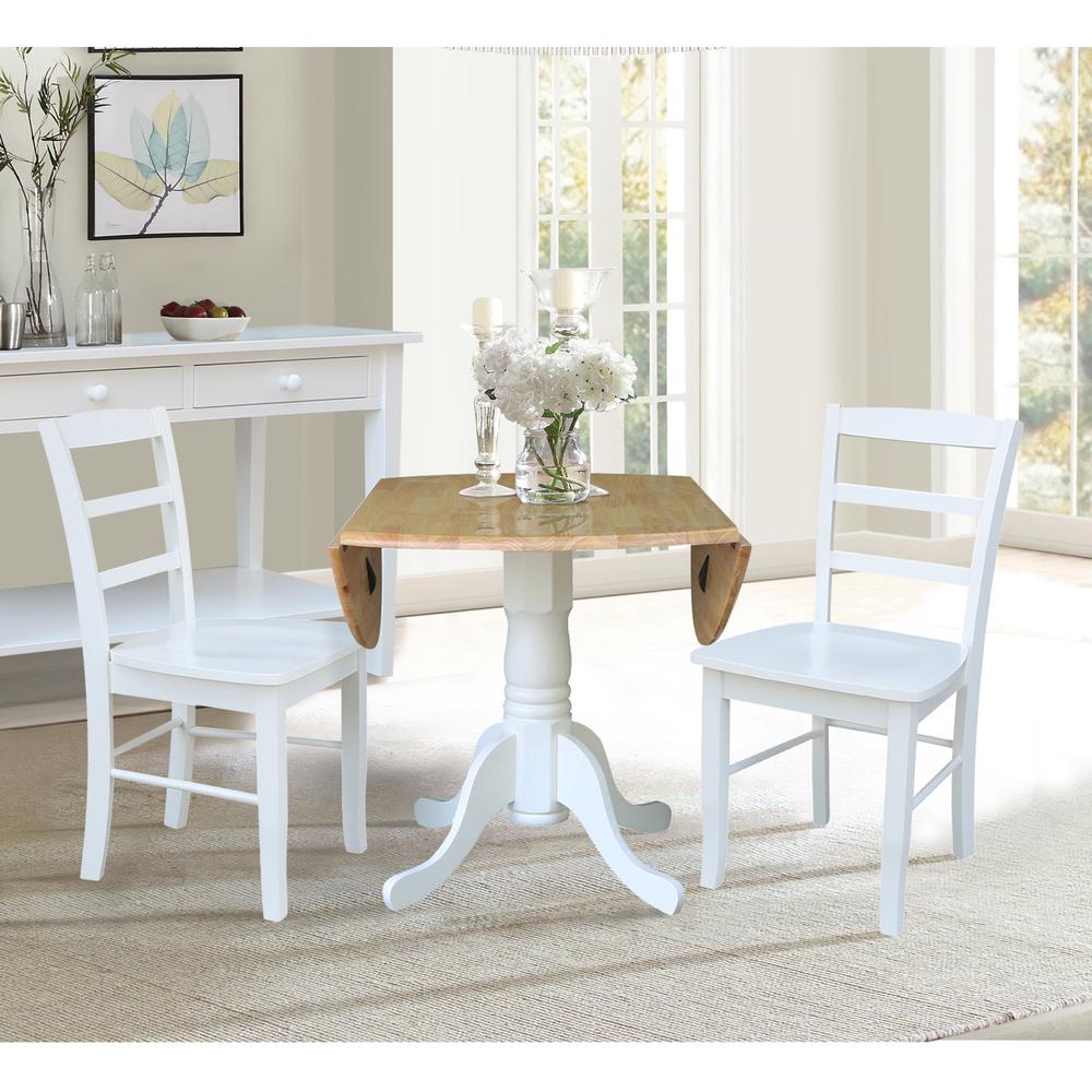 42 in. Dual Drop Leaf Table with 2  Ladder Back Dining Chairs. Picture 6