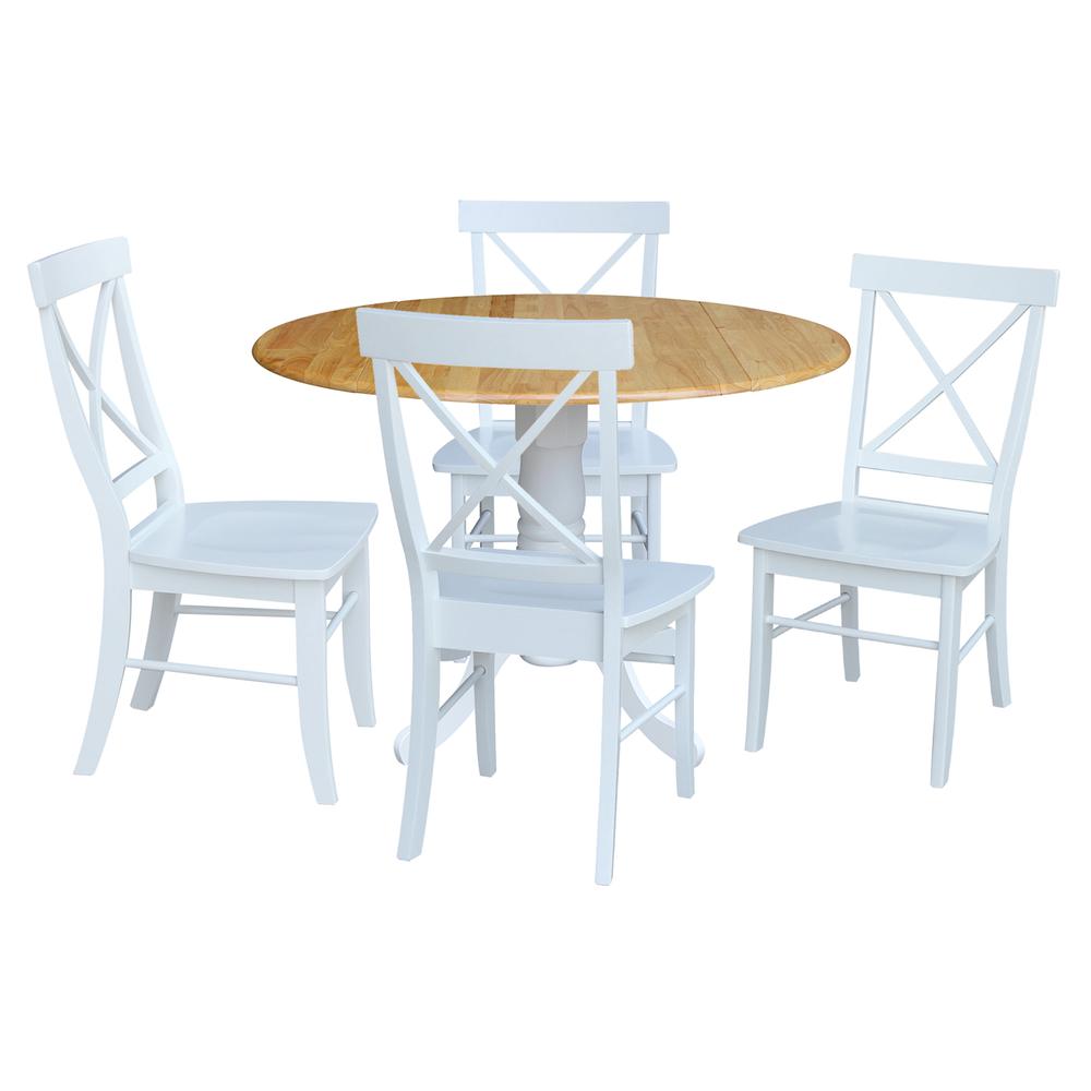 42 in. Dual Drop Leaf Table with 4 Cross Back Dining Chairs - 5 Piece Dining Set. Picture 1