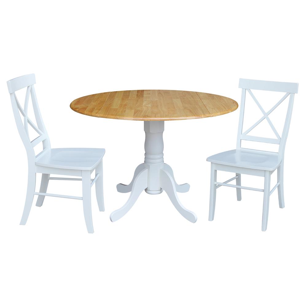 42 in. Dual Drop Leaf Table with 2 Cross Back Dining Chairs - 3 Piece Dining Set. Picture 1