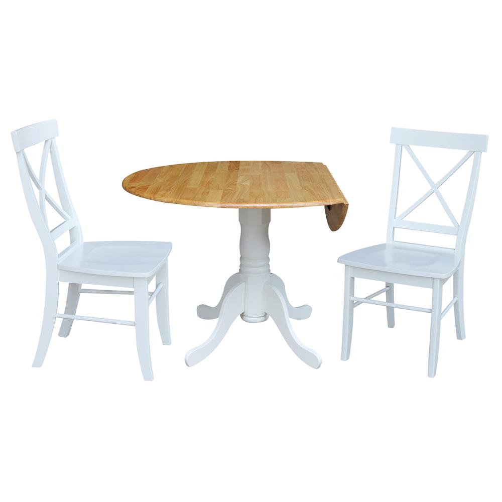 42 in. Dual Drop Leaf Table with 2 Cross Back Dining Chairs - 3 Piece Dining Set. Picture 3