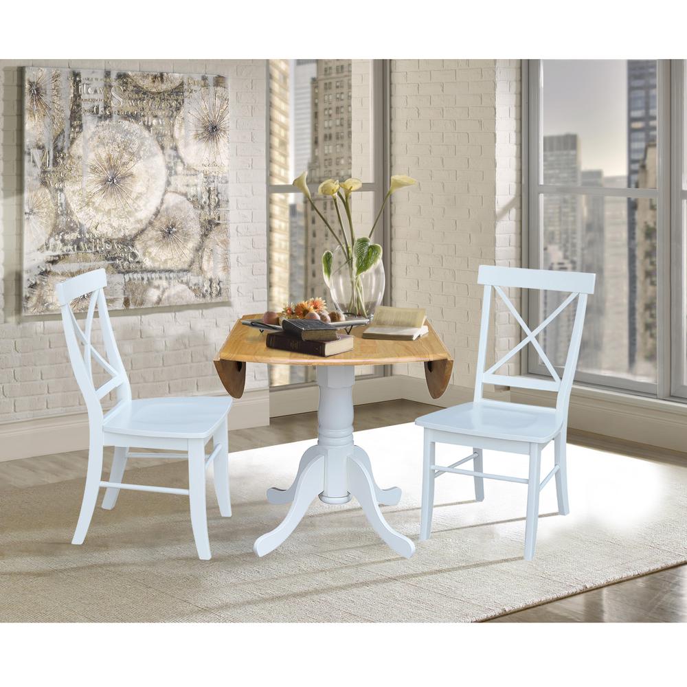42 in. Dual Drop Leaf Table with 2 Cross Back Dining Chairs - 3 Piece Dining Set. Picture 6