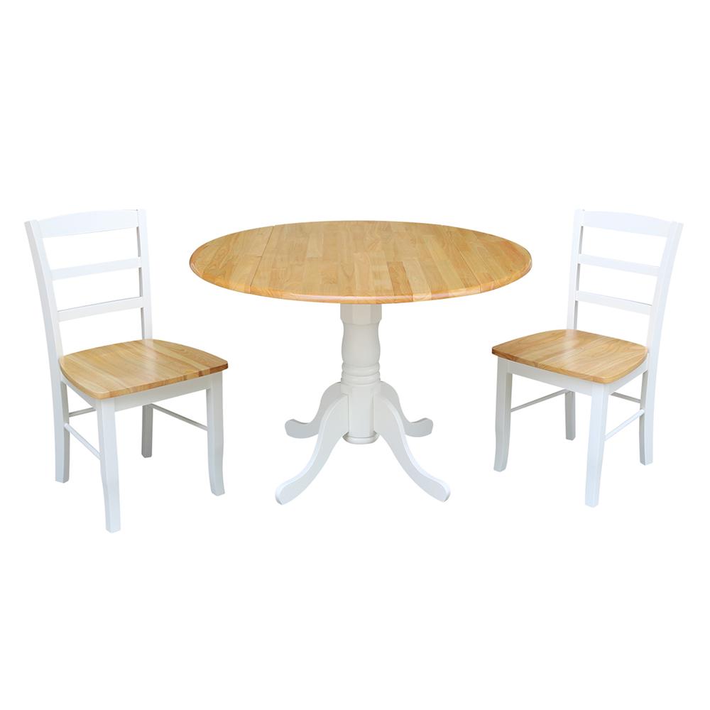 42" Dual Drop Leaf Table With 2 Madrid Chairs, White/Natural. Picture 4