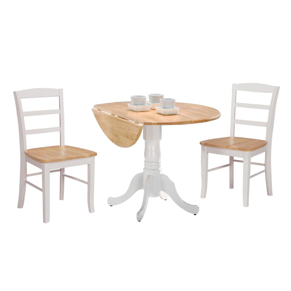 42" Dual Drop Leaf Table With 2 Madrid Chairs, White/Natural. Picture 1