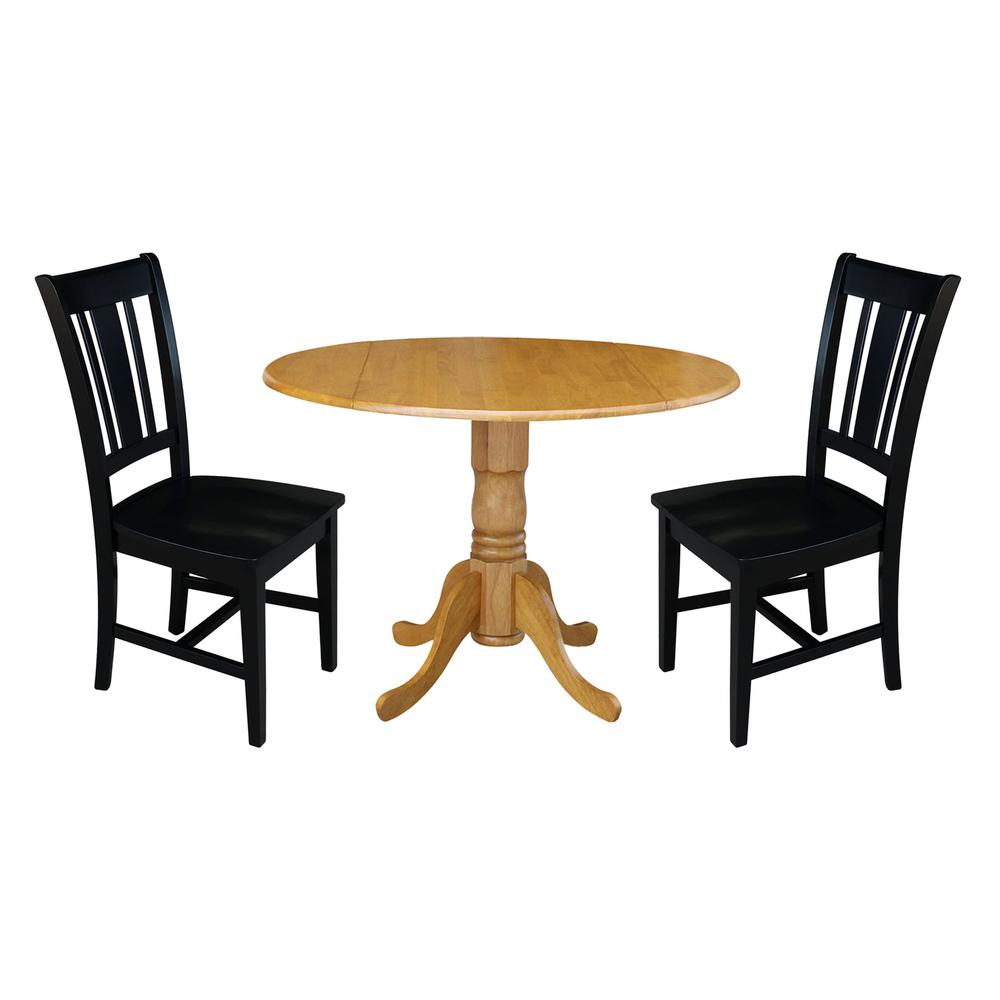 42 in. Dual Drop Leaf Table with 2 Splat Back Dining Chairs - 3 Piece Dining Set. Picture 1