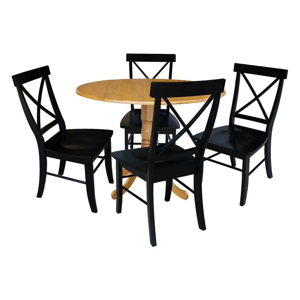 42 in. Dual Drop Leaf Table with 4 Cross Back Dining Chairs - 5 Piece Dining Set. Picture 1