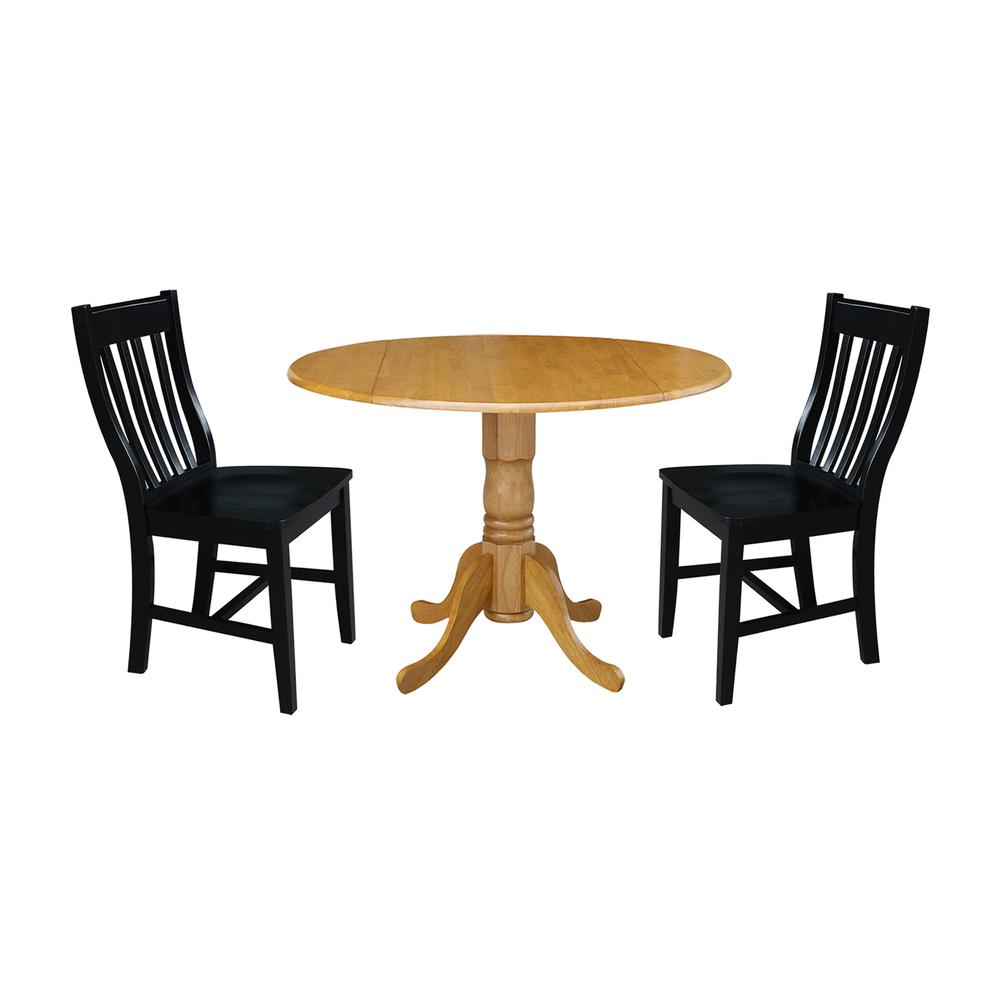 42 in. Dual Drop Leaf Table with 2 Slat Back Dining Chairs - 3 Piece Dining Set. Picture 1