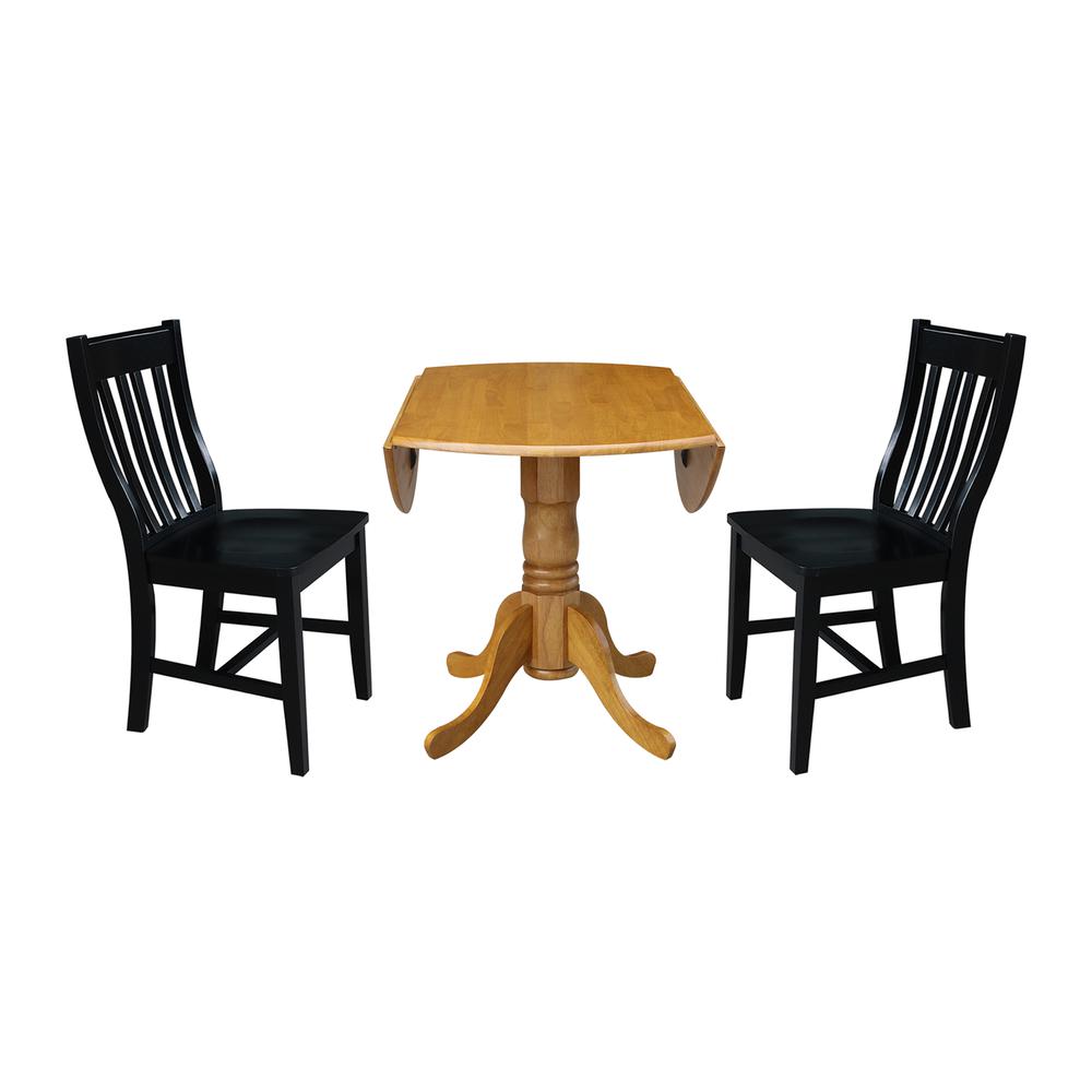 42 in. Dual Drop Leaf Table with 2 Slat Back Dining Chairs - 3 Piece Dining Set. Picture 5