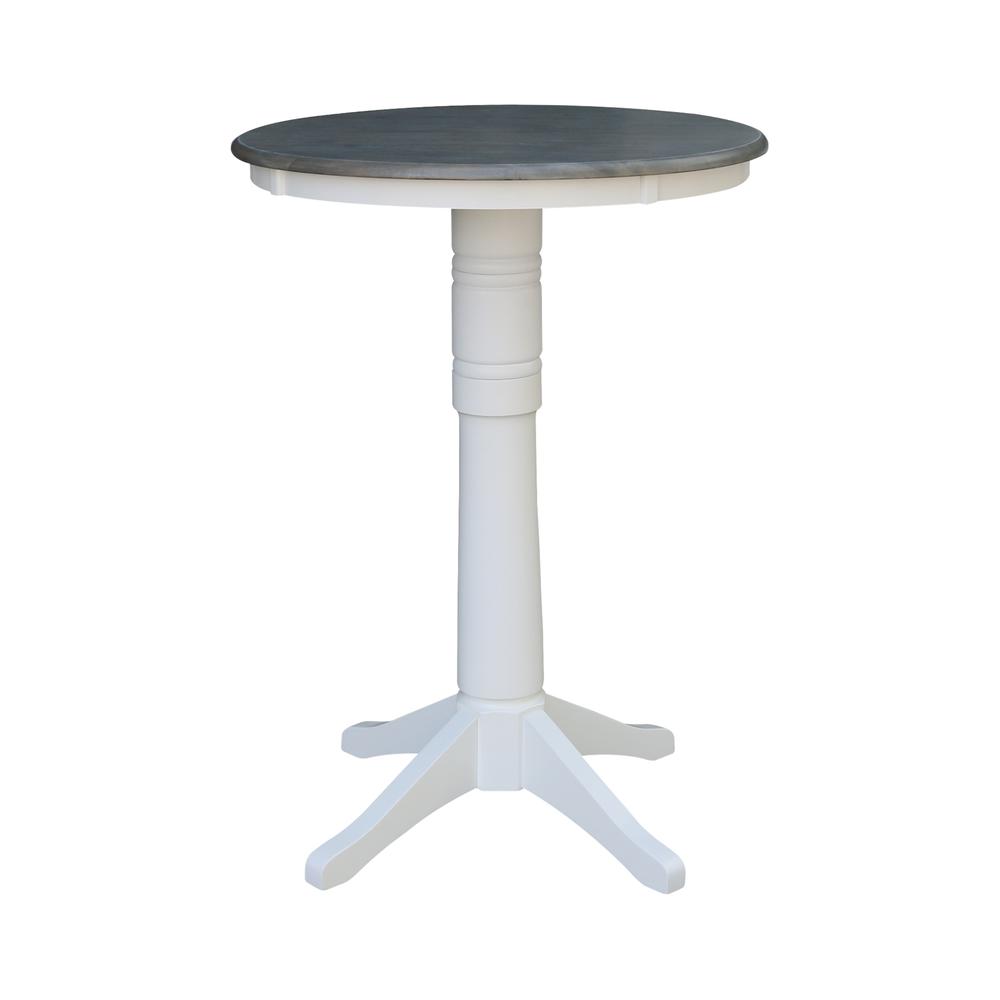 30" Round Top Pedestal Table - Bar Height - White/Heather Gray. Picture 1