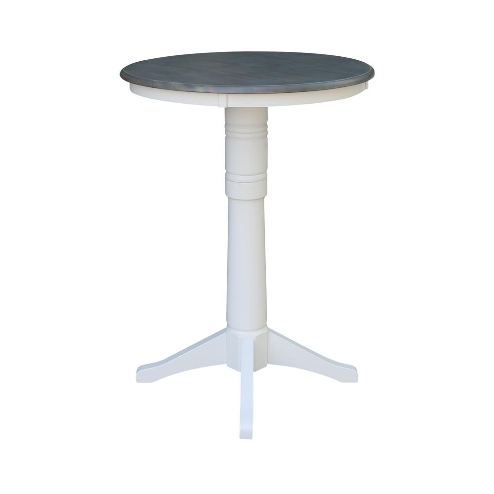 30" Round Top Pedestal Table - Bar Height - White/Heather Gray. Picture 2