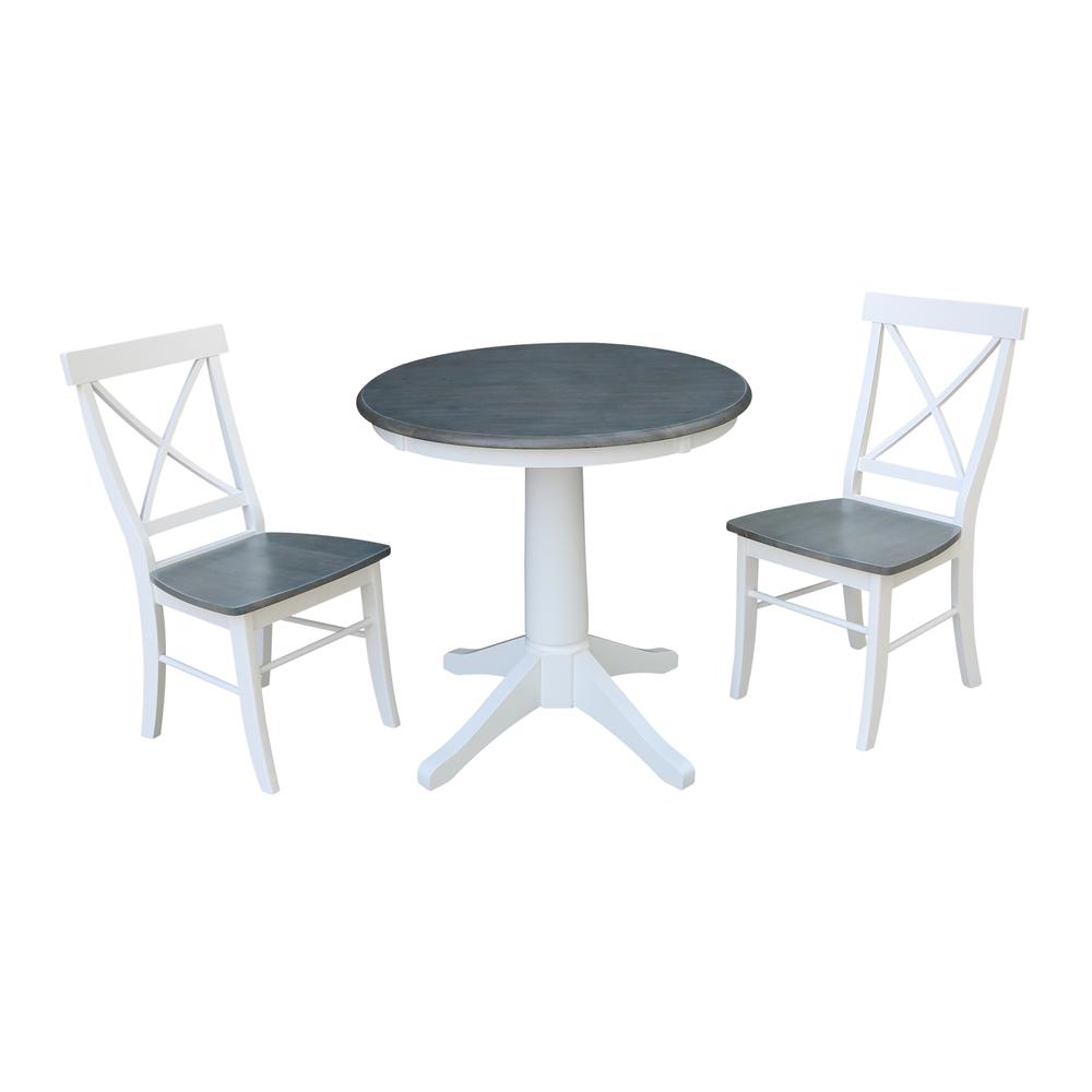Set of 3 pcs -30" round top ped table - with 2 x-back chairs. Picture 1