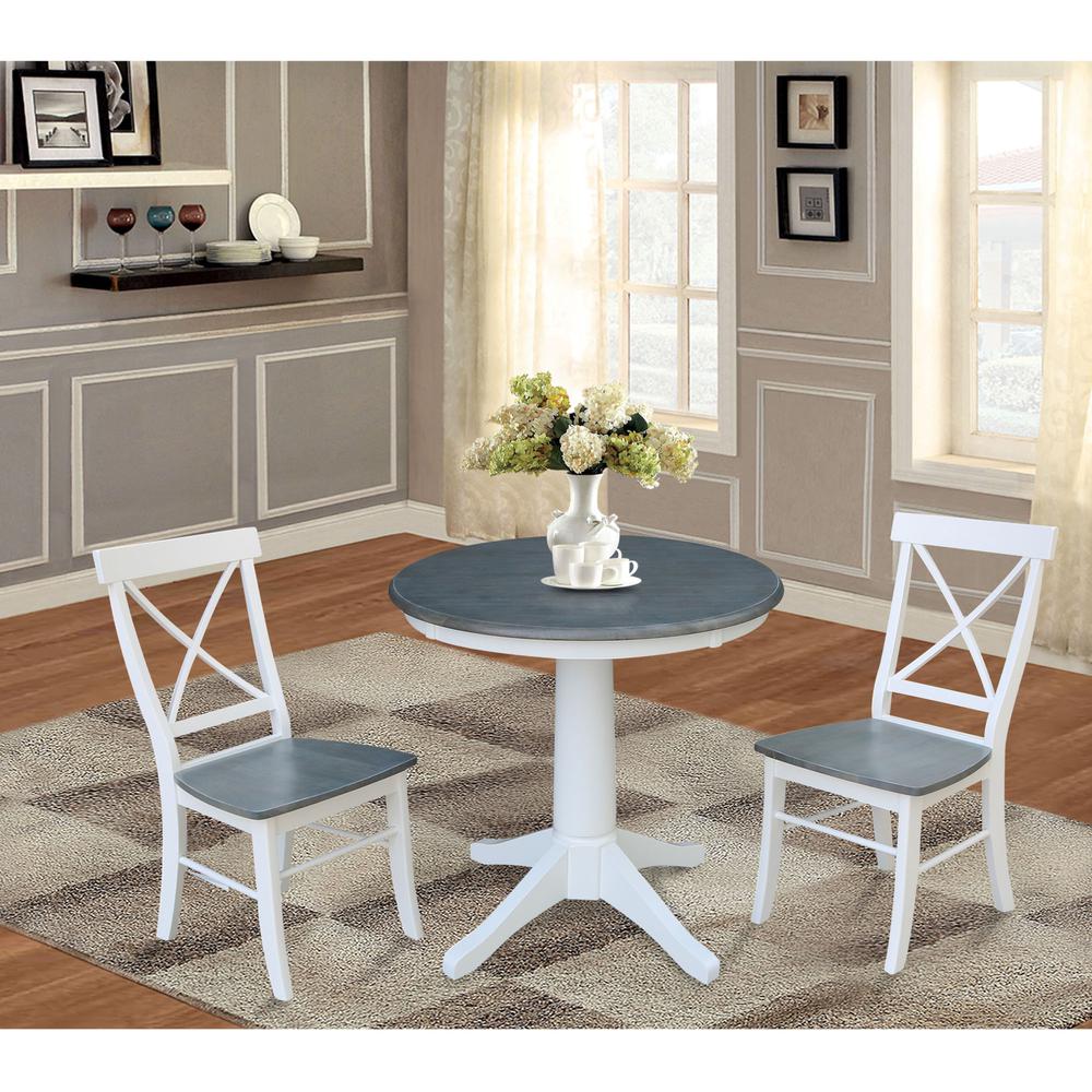 Set of 3 pcs -30" round top ped table - with 2 x-back chairs. Picture 4